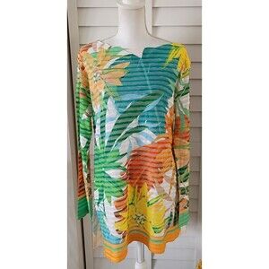 Soft Surroundings textured tropical print lightweight long sleeve blouse‎ XL